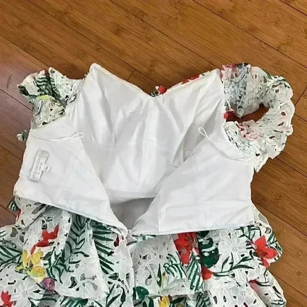 NWOT CAROLINE CONSTAS HELENA PRINTED LACE TIERED DRESS  medium made New York - Picture 6 of 9